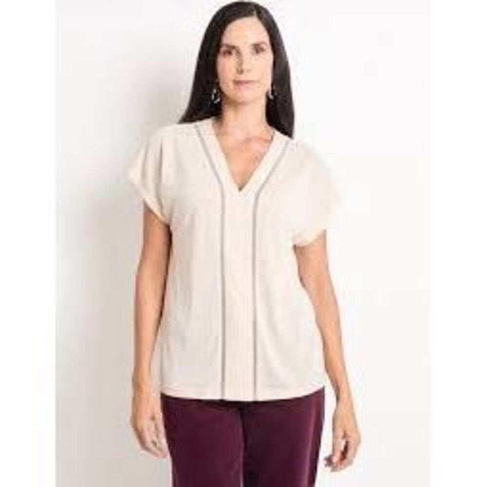 Sandro creamโsilk blouse contrast navy trim, size 1(XS)